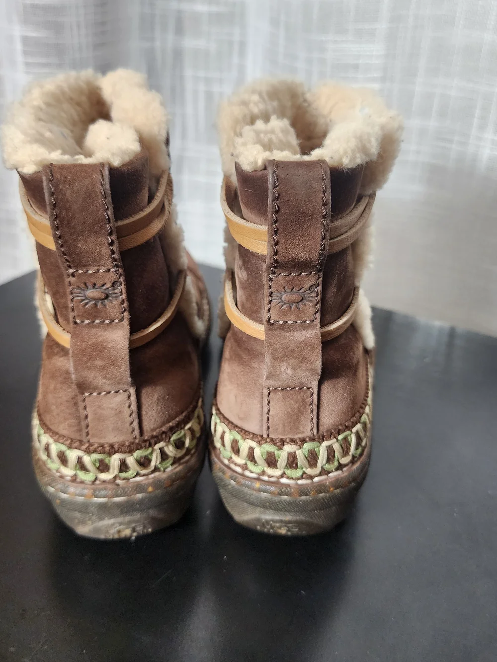 UGG Chestnut Suede Shearling-Lined Lace-Up Ankle Booties